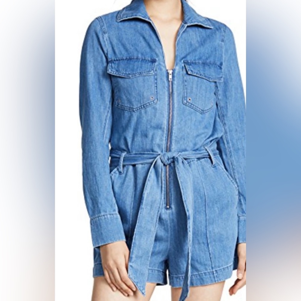 Veronica Beard Jeans Keenan Chambray Romper Jumpsuit Blue Denim